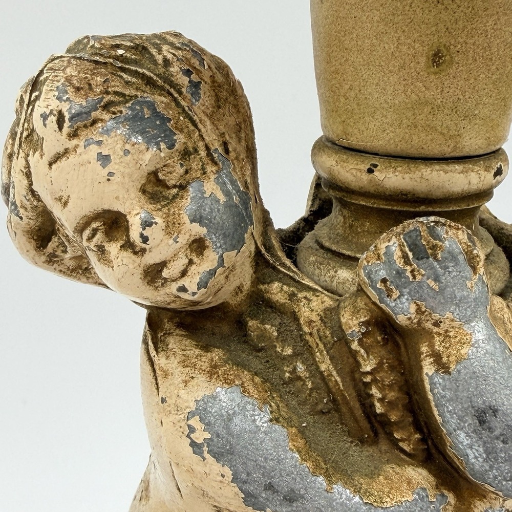 Vintage Italian Alabaster Marble Cherub Candlestick Holders Set - Made In Italy - Picture 4 of 13